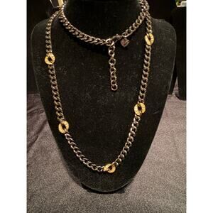 Stella & Dot 32” adjustable gunmetal necklace - Crystal on gold tone links